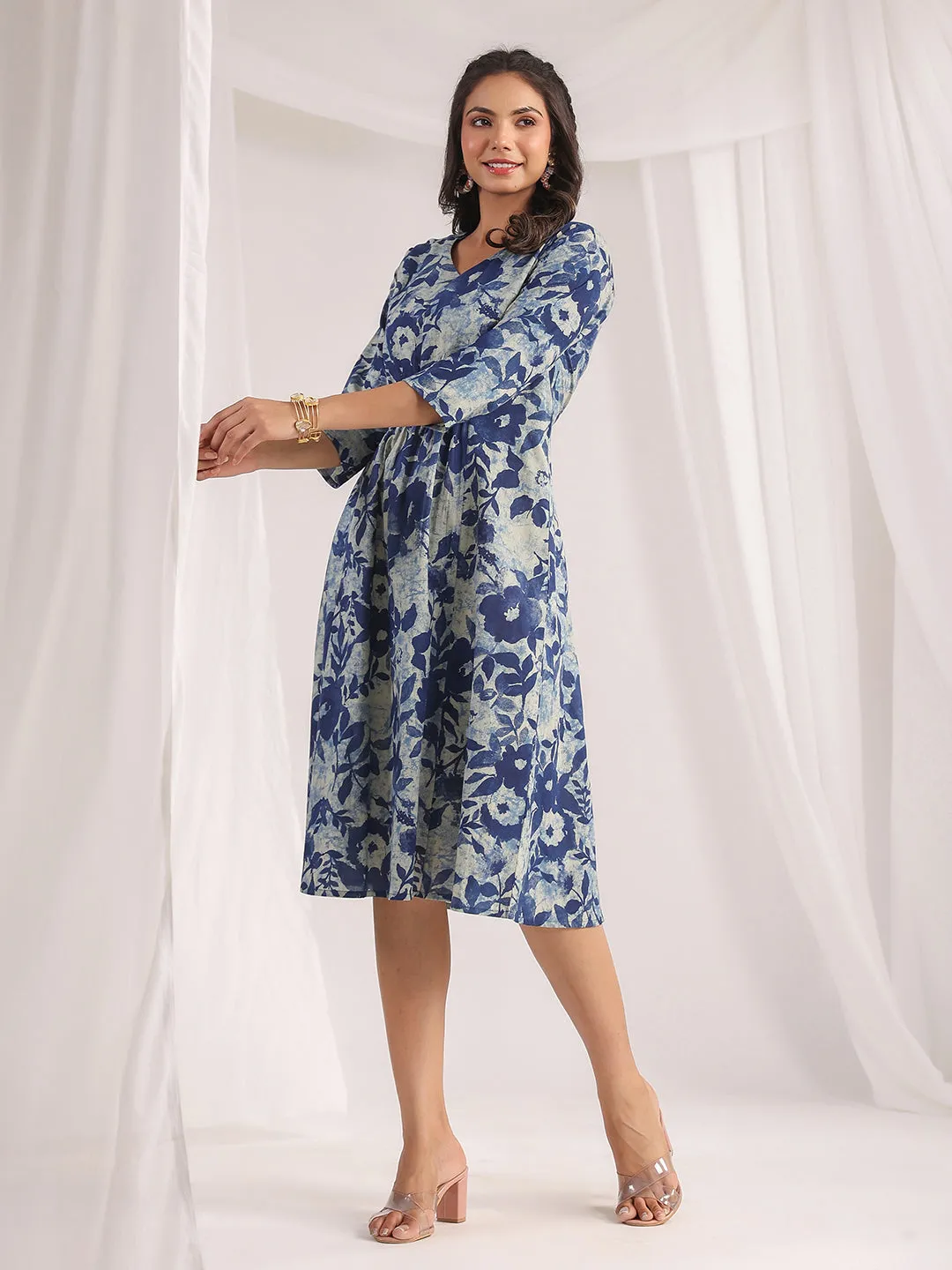 Women Indigo Cambric Dress