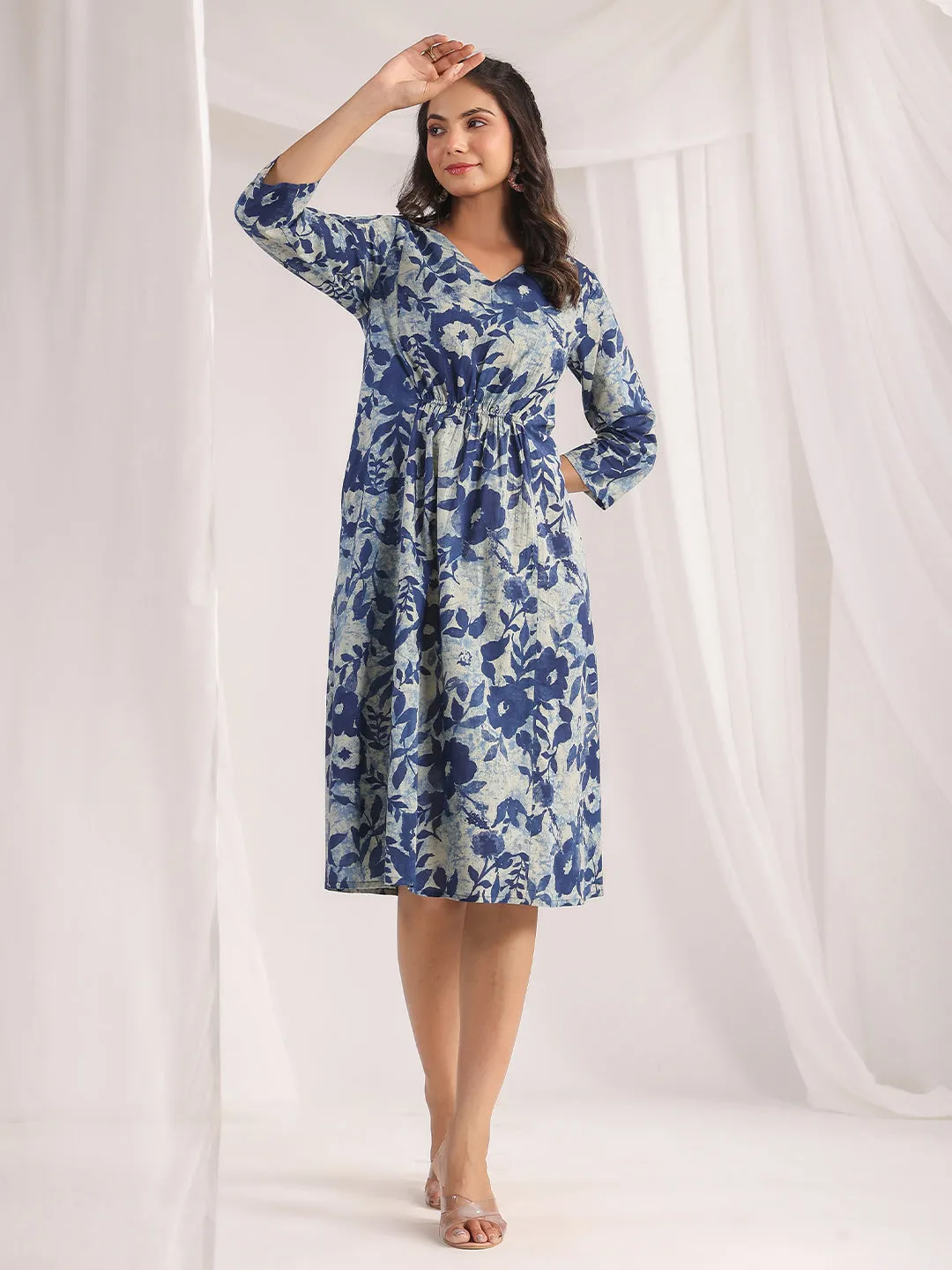 Women Indigo Cambric Dress