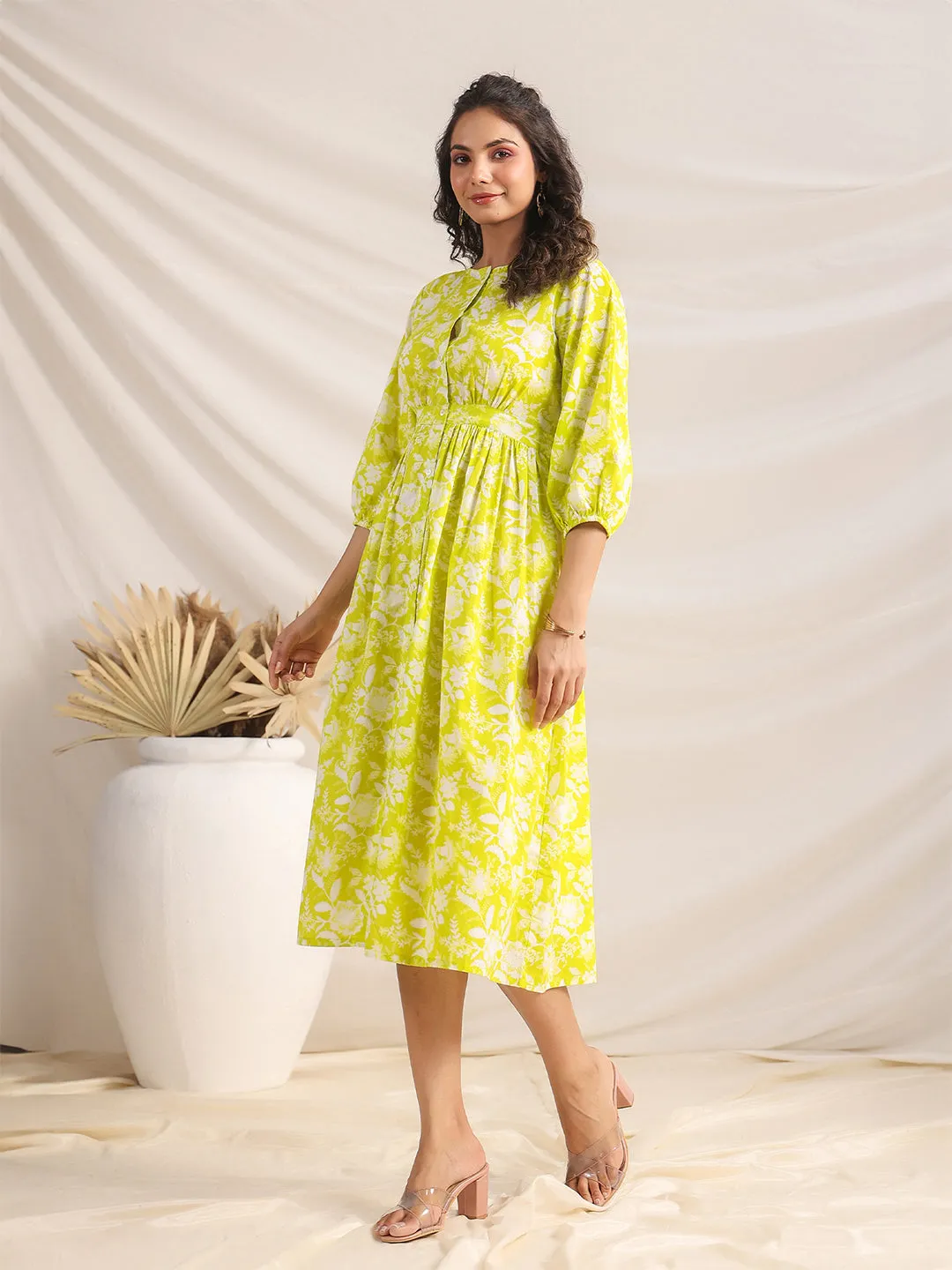 Women Lime Cambric Dress