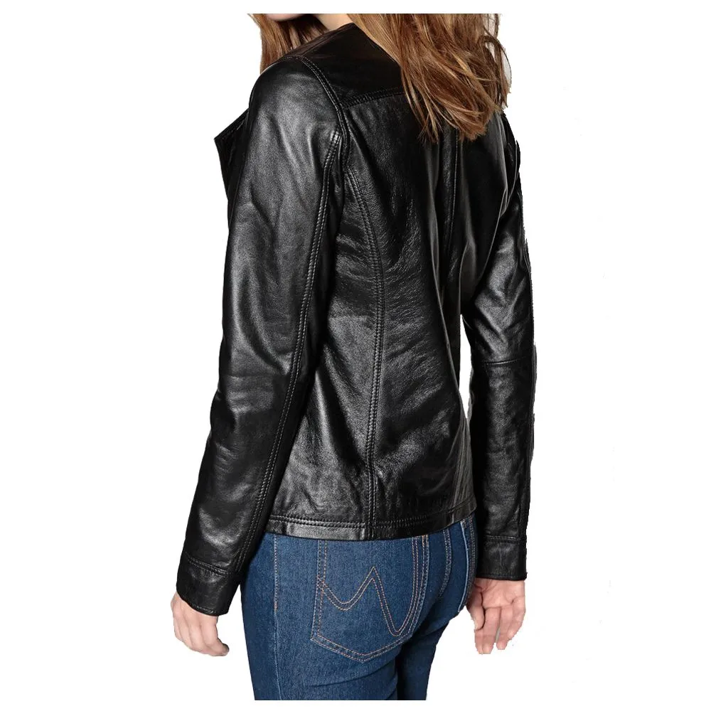 WOMEN SOFT GENUINE LEATHER MOTORCYCLE LEATHER JACKET