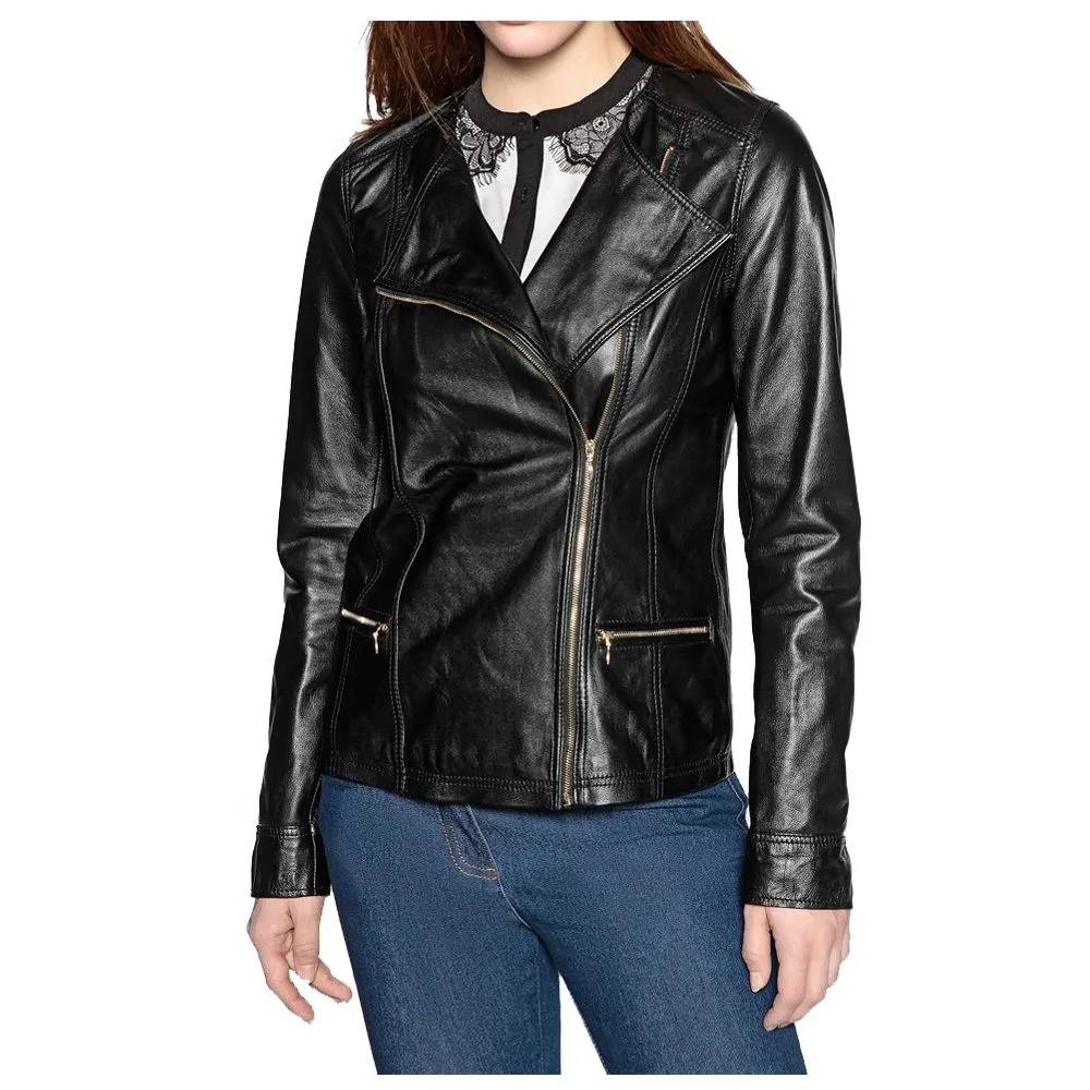 WOMEN SOFT GENUINE LEATHER MOTORCYCLE LEATHER JACKET