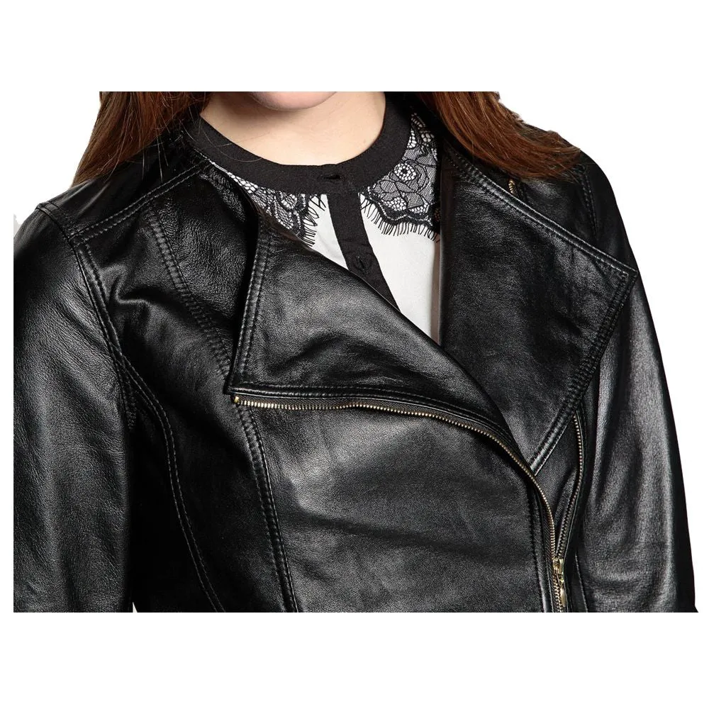 WOMEN SOFT GENUINE LEATHER MOTORCYCLE LEATHER JACKET