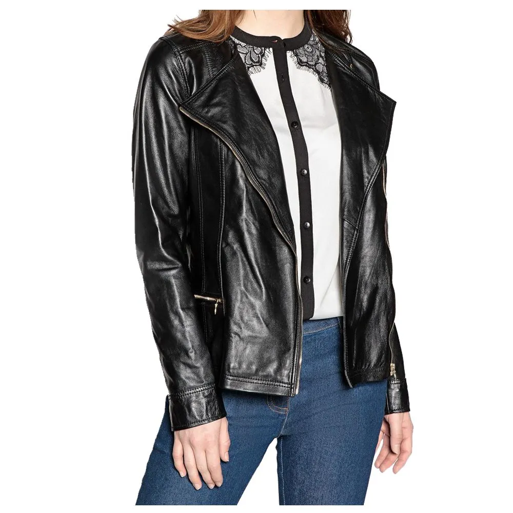 WOMEN SOFT GENUINE LEATHER MOTORCYCLE LEATHER JACKET