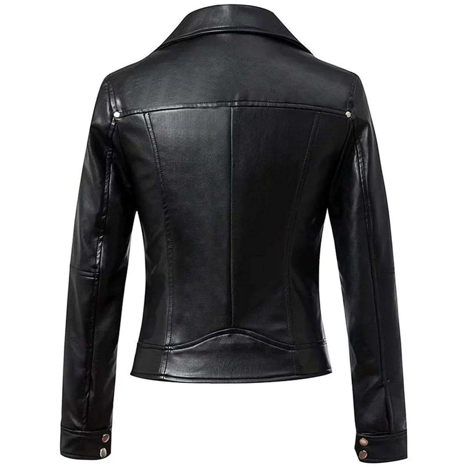 Women's Black Leather Jacket Slim Fit Biker Motorcycle Coat