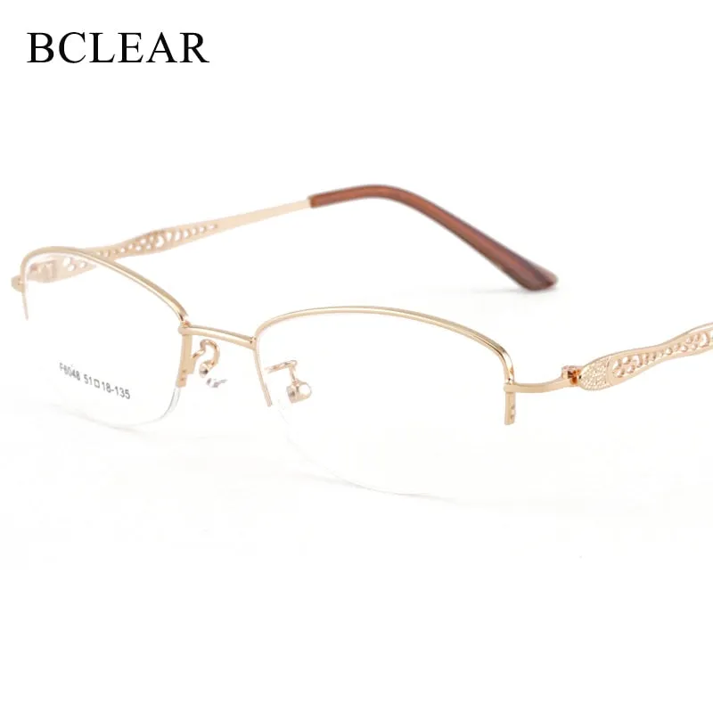 Women's Half Rim Hollow Alloy Frame Eyeglasses 6048