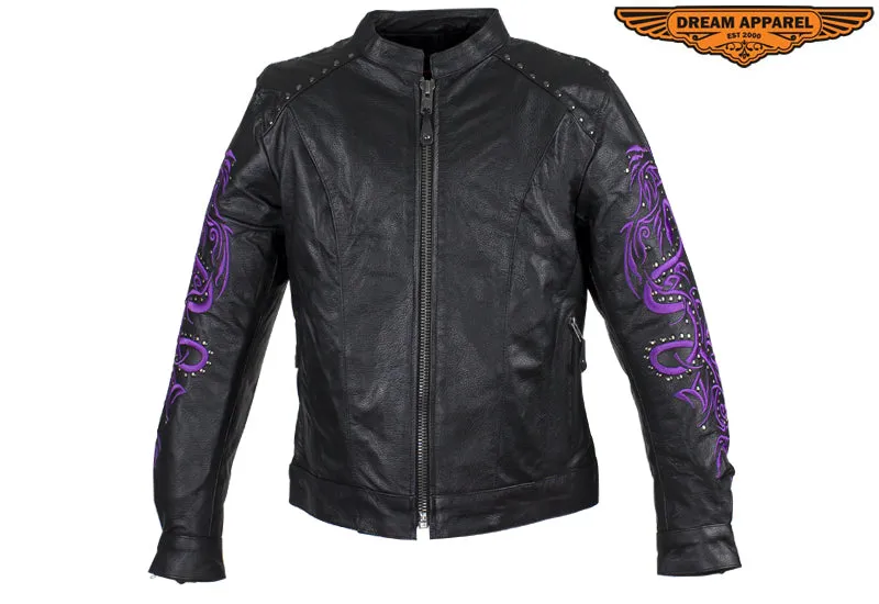 Women's Studded Racing Jacket with Purple Highlights