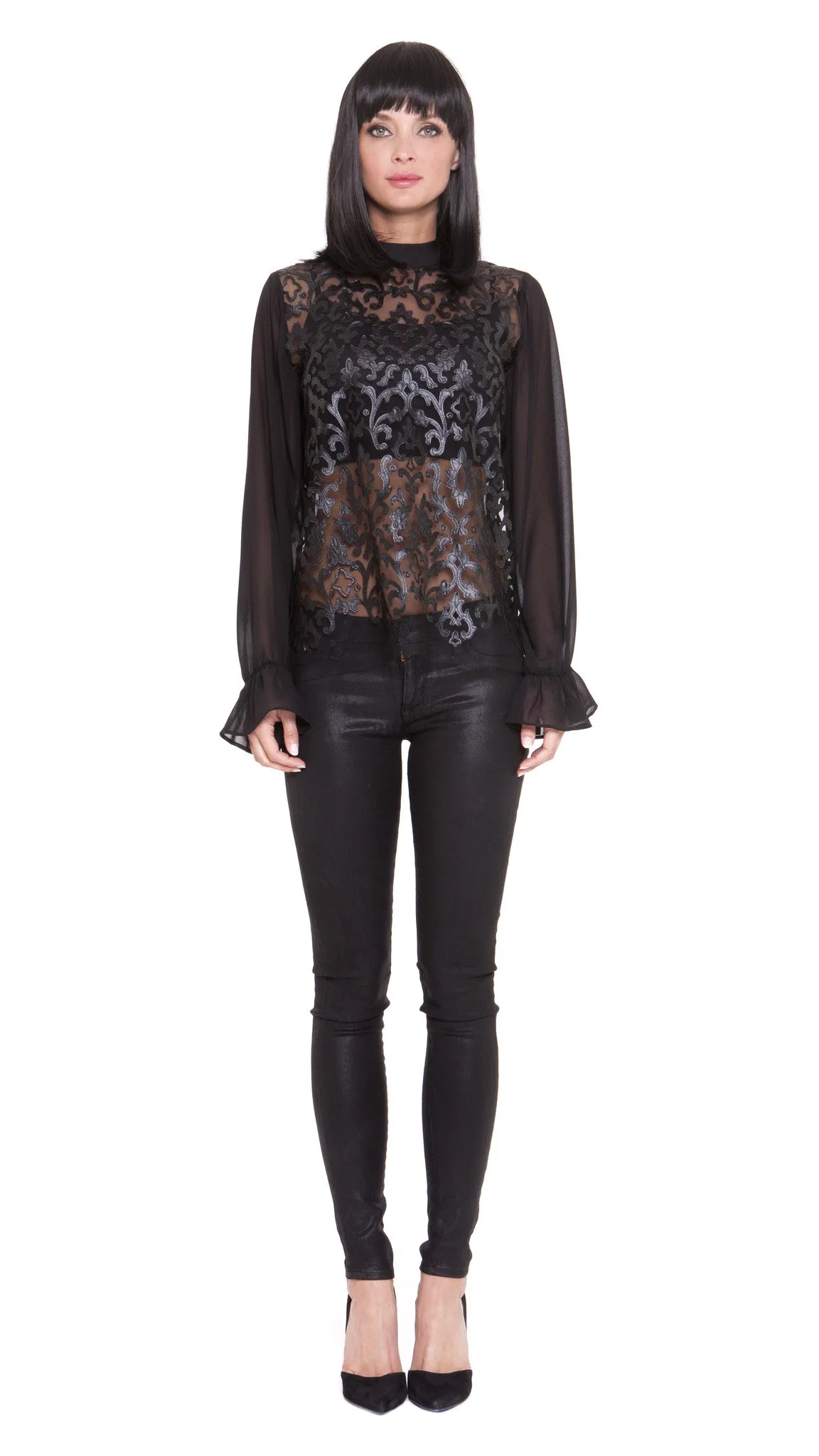 Z Dylan Pleather Lace Long Sleeve Top