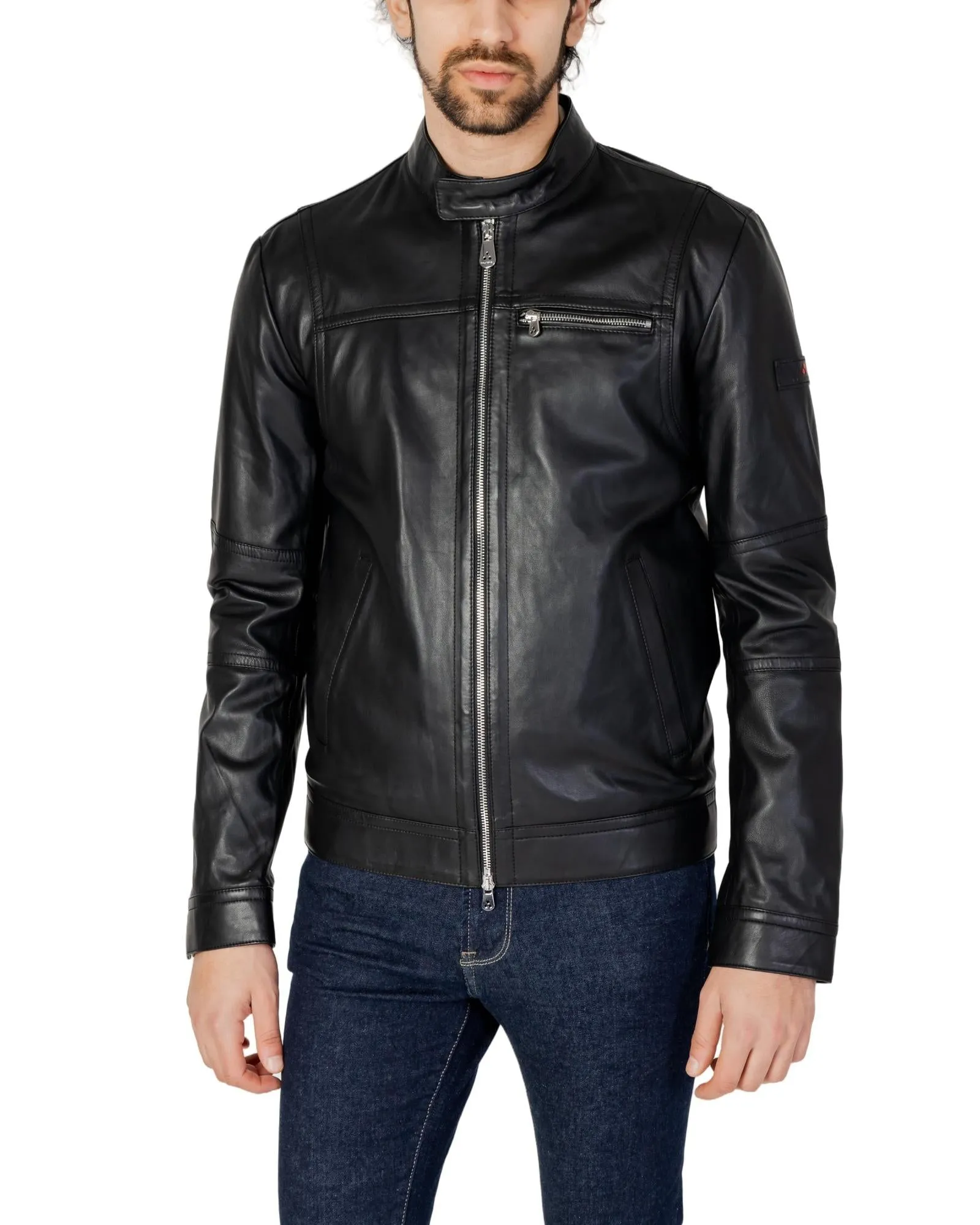 Zip-Front Leather Jacket with Pockets