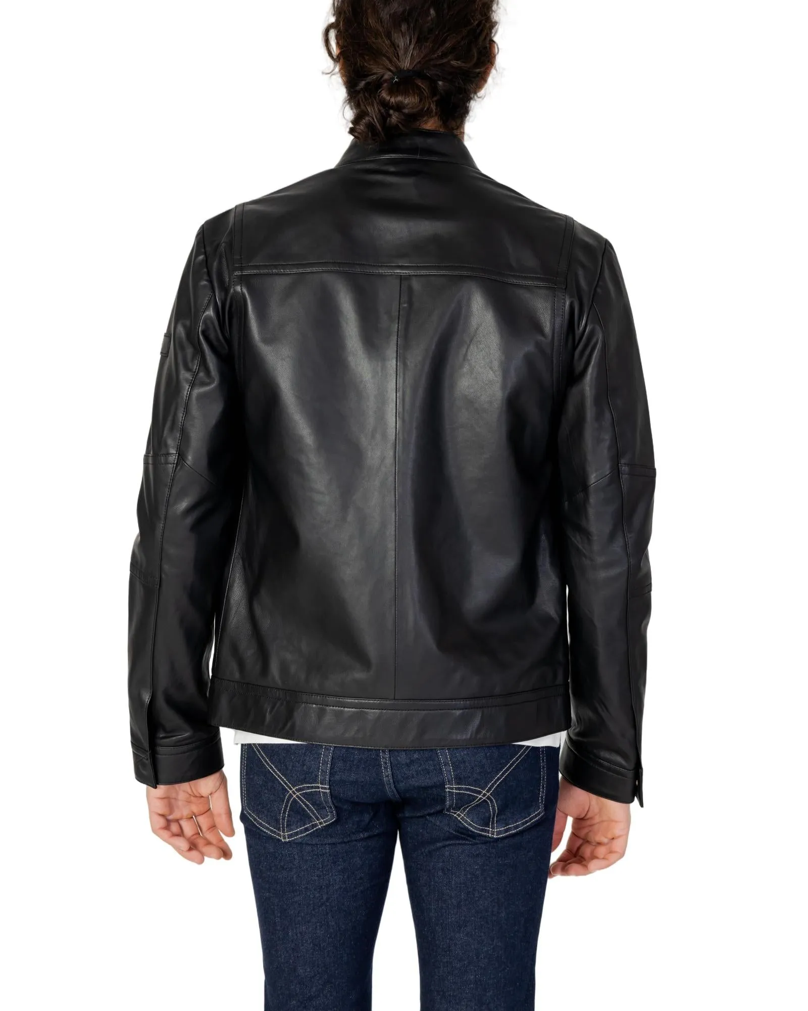 Zip-Front Leather Jacket with Pockets